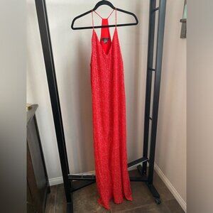 Attention Dress Size Medium Red Maxi Racer Back Spaghetti Strap Polka Dots Lined